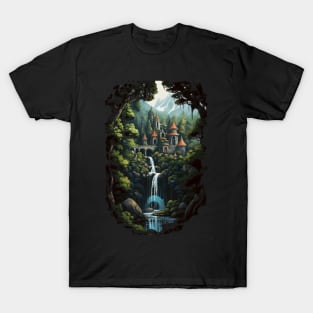 Elven Waterfall Retreat - The Last Homely Home - Fantasy T-Shirt